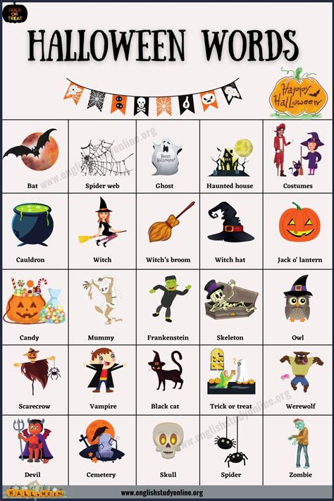 Halloween Words: 25 Interesting Halloween Vocabulary Words - English Study Online | Halloween ...