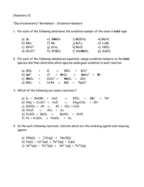 Worksheet #2. Oxidation Numbers Worksheet #2