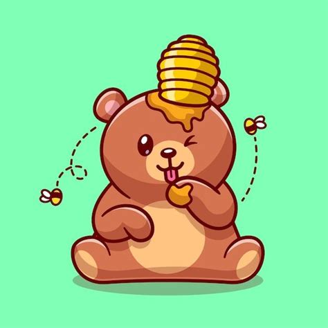 Premium Vector | Cute bear eating honey cartoon vector icon ...