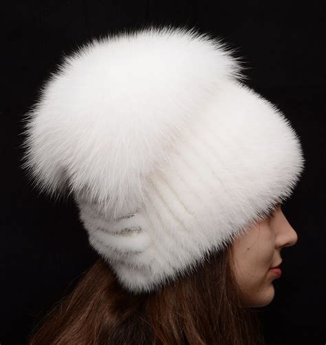 Winter pom pom hat Real fur hat white Knit chunky beanie Mink | Etsy