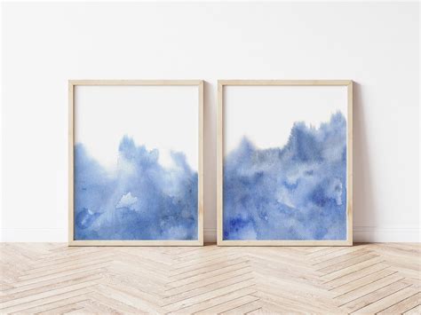 Set of 2 Abstract Wall Art, Blue Abstract Wall Art Set of 2, Set ...