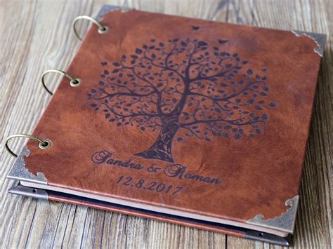 10x10 Inches Personalized Engraved Leather Photo Album /custom Family Tree Wedding Guest Book ...