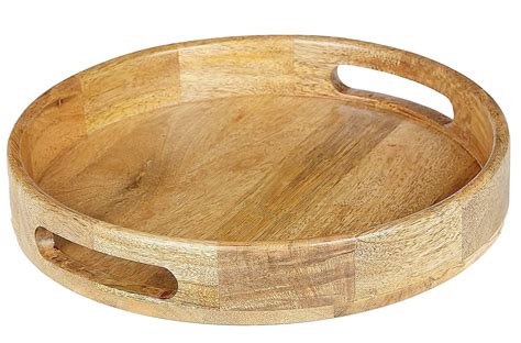 Buy Noble Wood Crafts Finish Round Wooden Serving Tray (Light Brown, Best Quality Online at Low ...