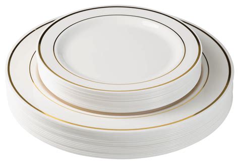 Exquisite 60 Pcs Ivory & Gold Plastic Disposable Dinnerware Set Combo - Wedding & Party - 30 ...