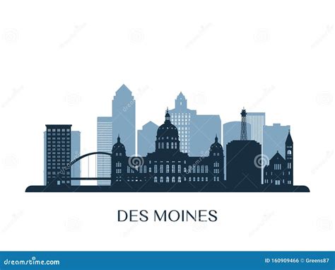 Des Moines USA Skyline And Landmarks Silhouette Cartoon Vector ...