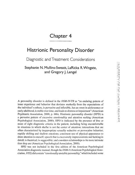 (PDF) Histrionic personality disorder: Diagnostic and treatment ...