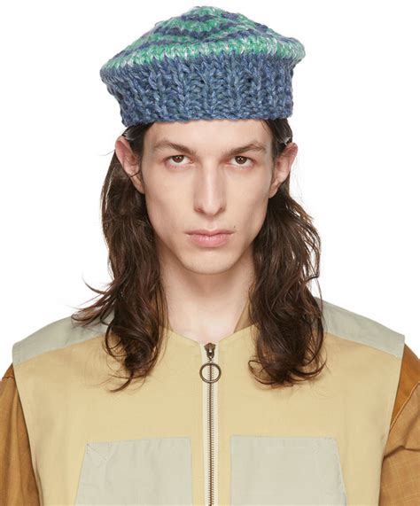 Nicholas Daley: Blue & Green Spiral Beret | SSENSE