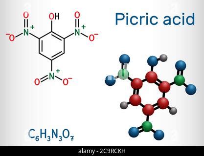 Picric acid (2,4,6-trinitrophenol) explosive molecule. Skeletal formula.Picric acid (2,4,6 ...