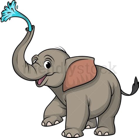 Elephant Spraying Water With Trunk Cartoon Clipart Vector - FriendlyStock