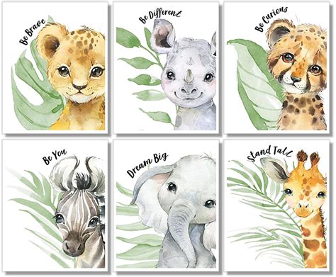 Buy Baby Safari Animals Wall Art Prints - Nursery Decor - Set of 6-8x10 - Jungle Nursery Room ...
