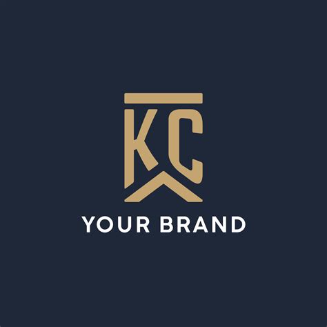 KC initial monogram logo design in a rectangular style with curved ...