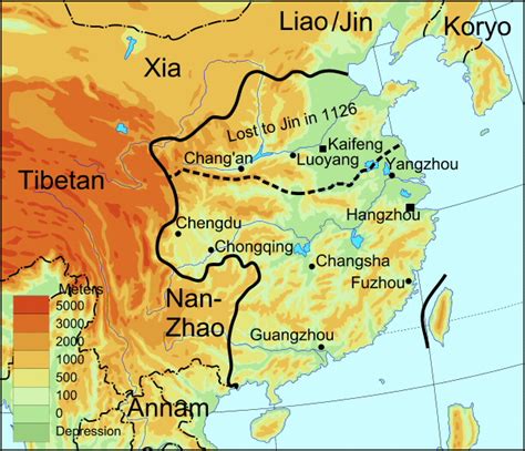 A map of Song dynasty China, showing the approximate borders of the ...