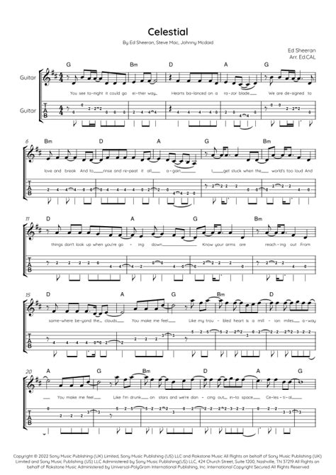 Celestial (arr. Arr. Ed.CAL) by Ed Sheeran Sheet Music for Guitar Tab ...