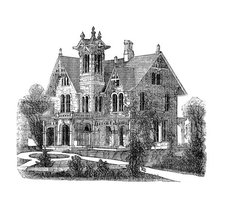 Antique Images: Vintage Graphic of Victorian Mansion: Black and White ...