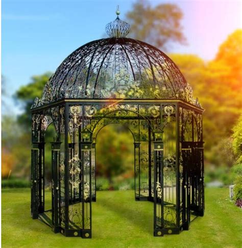 Metal Garden Gazebo with Galvanized Wrought Iron Dome Top - Iron ...