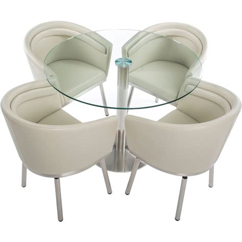 MIX Brushed Stainless Steel Round Glass Dining Table and Memory Swivel Chairs 5-piece Set ...