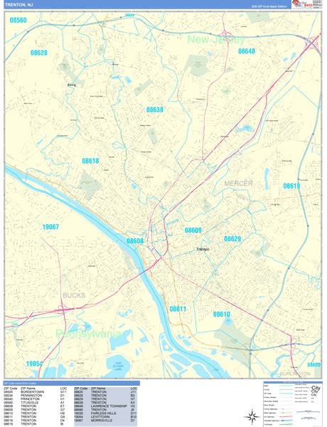 Trenton New Jersey Wall Map (Basic Style) by MarketMAPS - MapSales