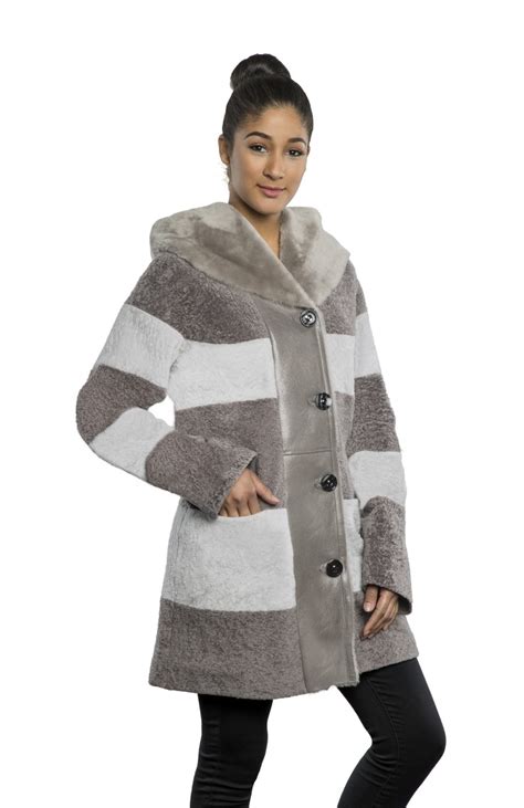 Two Tone Astrakhan Coat with Hood - COLLECTION