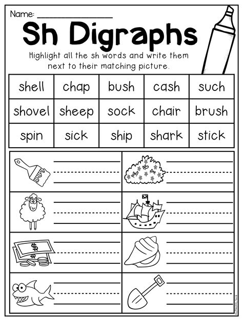 Diagraphs Worksheet For 1st Grade