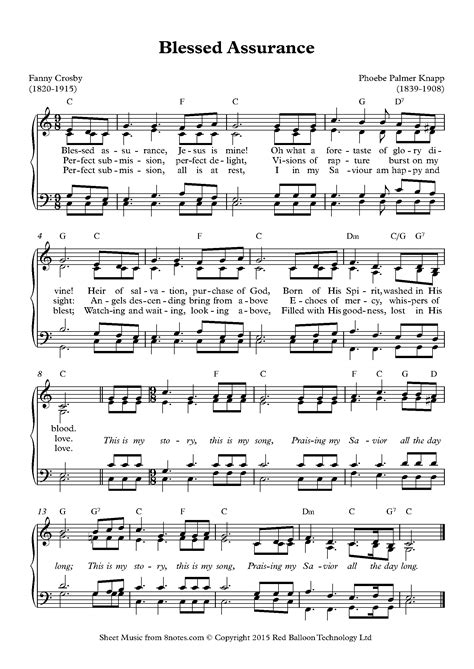 Knapp - Blessed Assurance sheet music for Piano - 8notes.com | Hymn ...