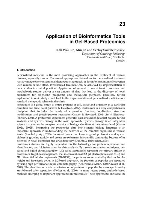 (PDF) Application of Bioinformatics Tools in Gel-Based Proteomics