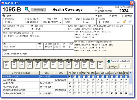 1095-B, 1094-B ACA Software to Create, Print & E-File IRS Form 1095-B