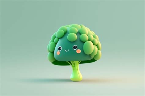 Premium Photo | A cartoon of a broccoli with a cute face.