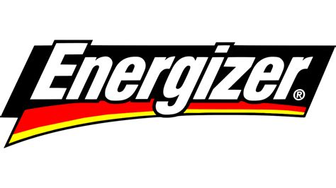 the logo for energizer is shown in black and red with yellow stripes