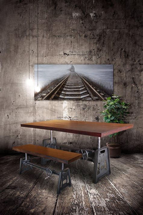 Industrial Adjustable Height Dining Table Set – Matching Bench - Ebony – Knox Deco