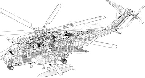 Sikorsky CH-53E Super Stallion Cutaway Drawing in High quality