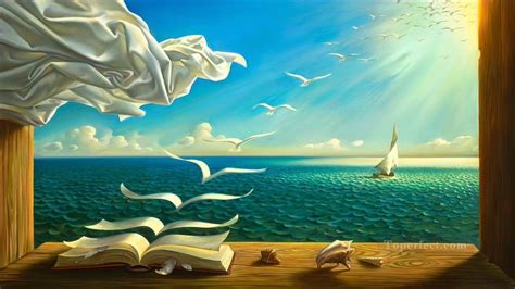 diary of discoveries surrealism books seagulls ship Painting in Oil for ...