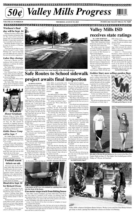 Valley Mills Progress (Valley Mills, Tex.), Vol. 25, No. 20, Ed. 1 Thursday, August 29, 2013 ...