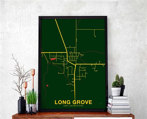 LONG GROVE Iowa IA us map poster color Hometown City Print | Etsy