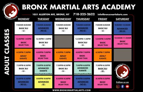 Bronx Martial Arts Academy Class Schedule