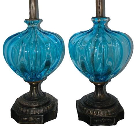 Pair of Blue Murano Glass Lamps at 1stDibs