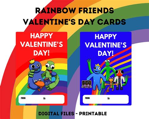 BUNDLE 16 Printable Rainbow Friends Valentines Day Cards, Valentines ...