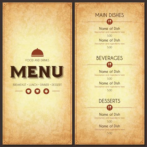 Restaurant menu cover with list vector set 03 free download