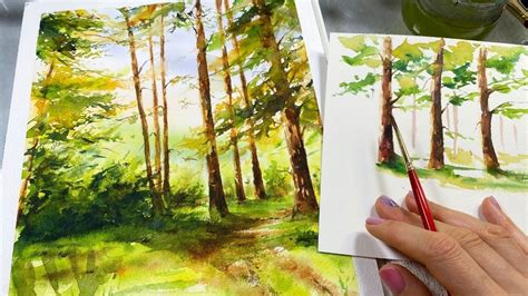 Green forest and trees in watercolor tutorial - YouTube