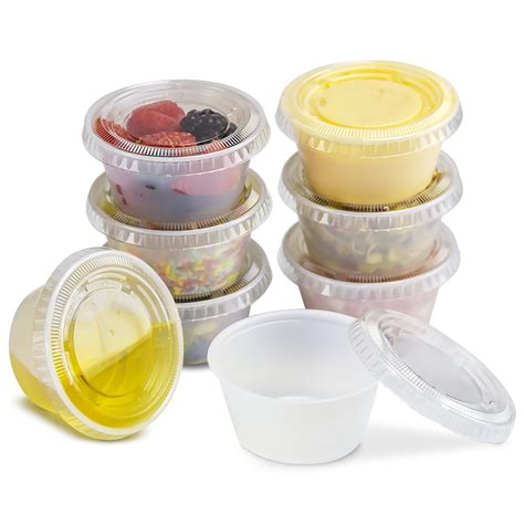 3.25 OZ Plastic Portion Cup with Clear Lids Disposable Jello Shots Sauce Condiment Souffle ...