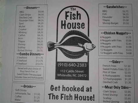 Menu at Fish House restaurant, Whiteville