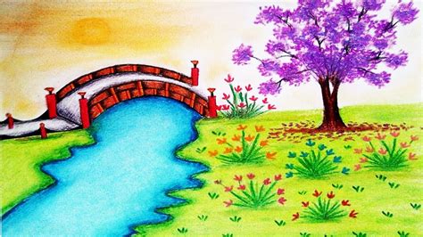 Garden Drawing Step By Step : House With Garden And Pool Scene Colored ...