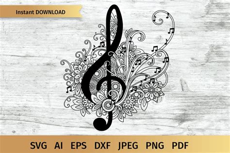 Treble Clef, Music mandala Zentangle SVG (463565) | Illustrations | Design Bundles