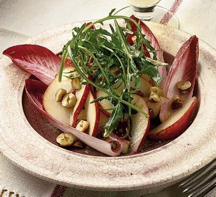 Red chicory, pear & hazelnut salad recipe | BBC Good Food