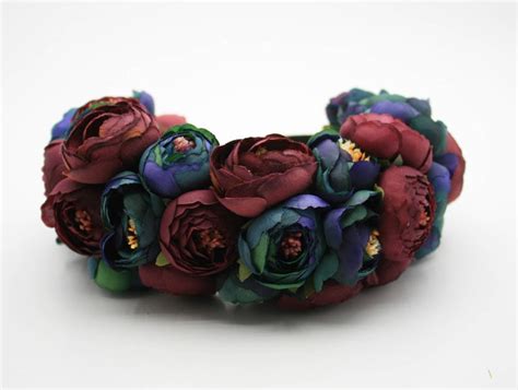 Frida Kahlo Flower Hair Crown Burgundy Mexican Wedding - Etsy