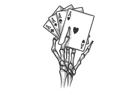 Skeleton hand with four aces (944278) | Illustrations | Design Bundles ...