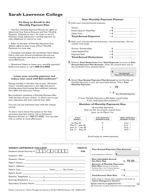 Fillable Online slc Sarah Lawrence College Monthly Payment Plan - slc ...