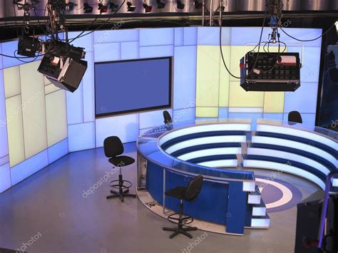 TV NEWS studio with light equipment ready for recording — Stock Photo © arogant #72173439