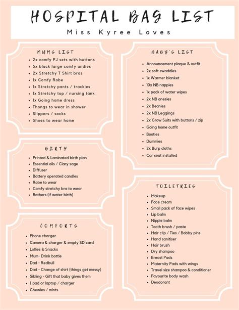 Labor And Delivery Checklist Hospital Bag Check List Mom Baby Boy INSTANT DOWNLOAD Printable ...