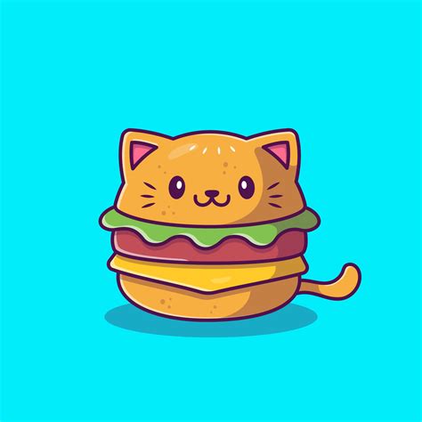 Cute Cat Burger Cartoon Vector Icon Illustration. Food Animal Icon ...