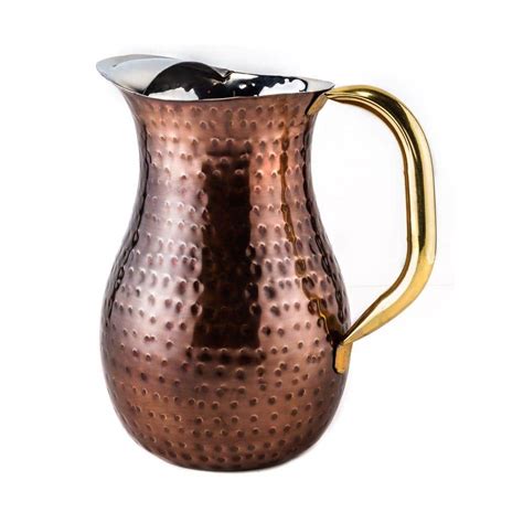 Old Dutch 2.25 Qt. Decor Antique Copper Hammered Water Pitcher, Brass Ice Guard and Handle-810 ...